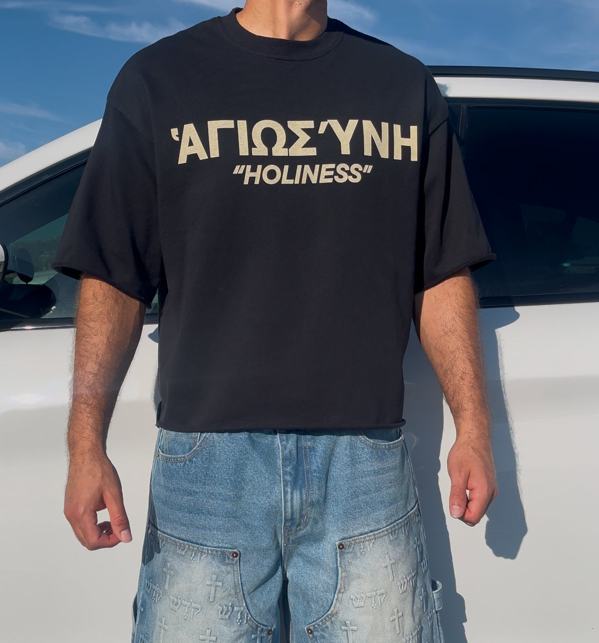 "HOLINESS" CROPPED TEE - BLACK