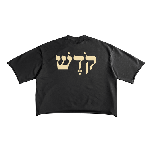 "HOLINESS" RAW EDGE CROPPED TEE - BLACK