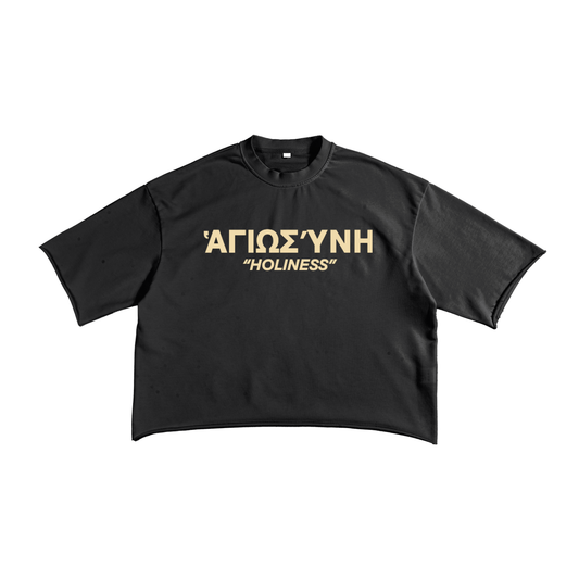 "HOLINESS" RAW EDGE CROPPED TEE - BLACK