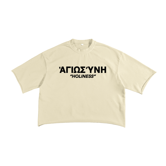 "HOLINESS" RAW EDGE CROPPED TEE - CREAM